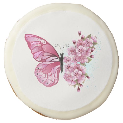 Flower Butterfly with Pink Sakura Sugar Cookie