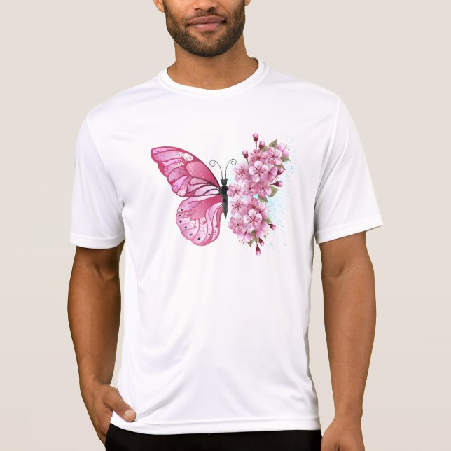 Flower Butterfly with Pink Sakura T-Shirt (Front)