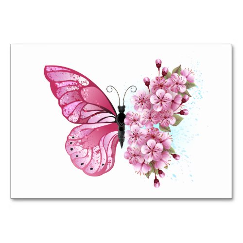 Flower Butterfly with Pink Sakura Table Number