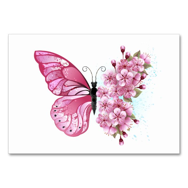 Flower Butterfly with Pink Sakura Table Number (Front)