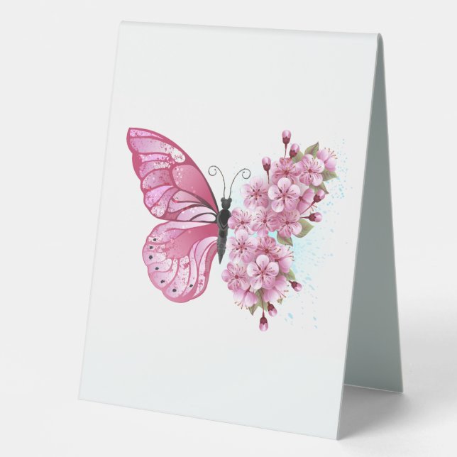 Flower Butterfly with Pink Sakura Table Tent (Front)