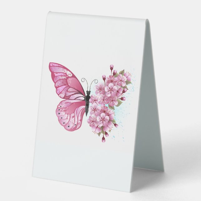 Flower Butterfly with Pink Sakura Table Tent (Front)