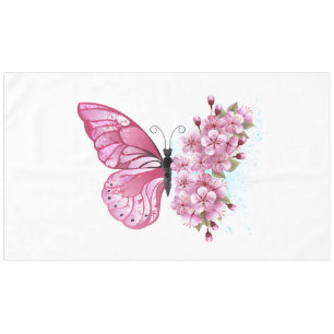 Flower Butterfly with Pink Sakura Tablecloth