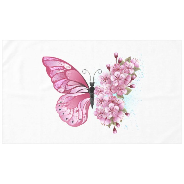 Flower Butterfly with Pink Sakura Tablecloth (Front (Horizontal))