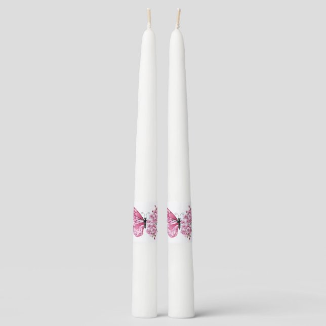Flower Butterfly with Pink Sakura Taper Candle (Front)