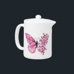 Flower Butterfly with Pink Sakura Teapot<br><div class="desc">Flower arrangement of pink butterfly with pink Japanese cherry blossoms on white background.</div>