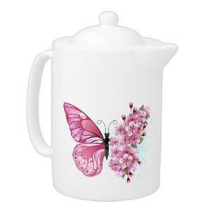 Flower Butterfly with Pink Sakura Teapot