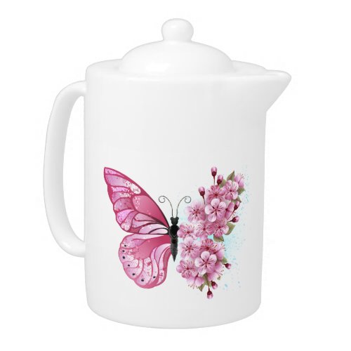 Flower Butterfly with Pink Sakura Teapot