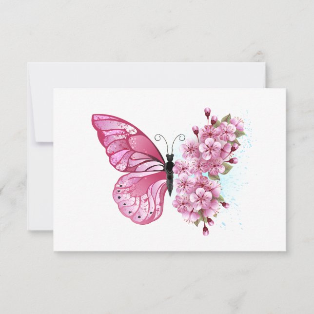 Flower Butterfly with Pink Sakura Thank You Card (Front)