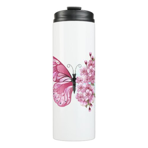 Flower Butterfly with Pink Sakura Thermal Tumbler