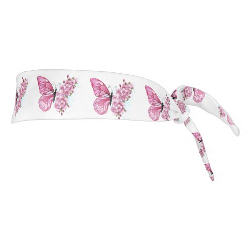 Flower Butterfly with Pink Sakura Tie Headband