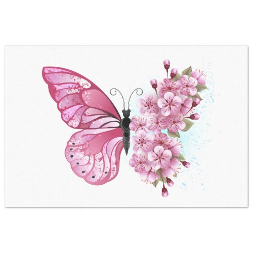 Flower Butterfly with Pink Sakura Tissue Paper