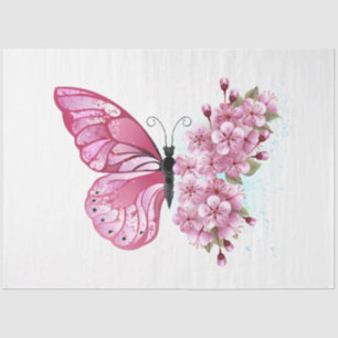 Flower Butterfly with Pink Sakura Tissue Paper