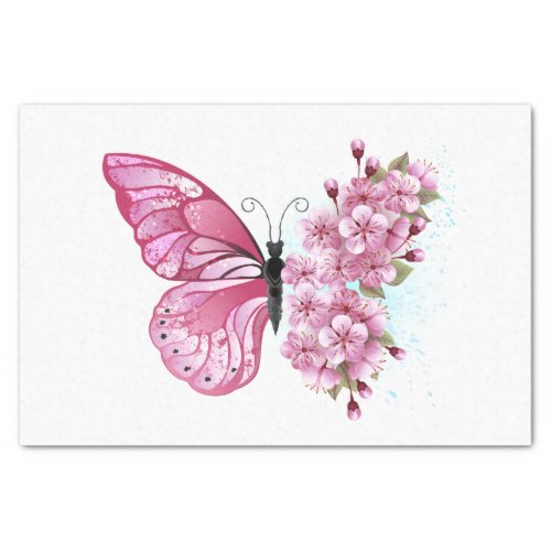 Flower Butterfly with Pink Sakura Tissue Paper