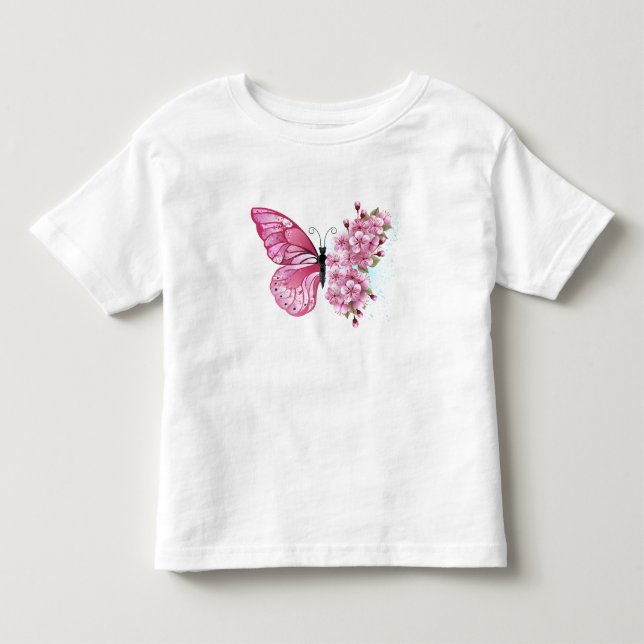 Flower Butterfly with Pink Sakura Toddler T-shirt (Front)