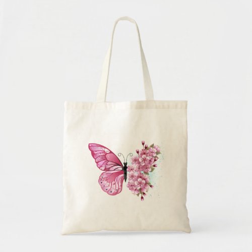 Flower Butterfly with Pink Sakura Tote Bag