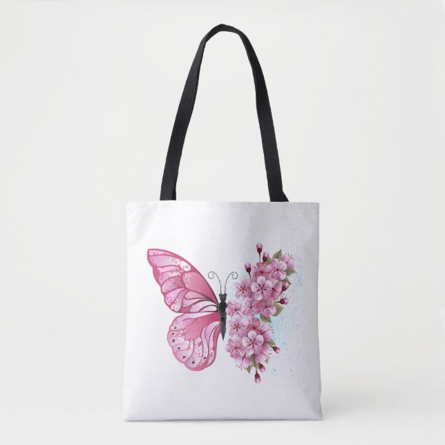 Flower Butterfly with Pink Sakura Tote Bag (Front)