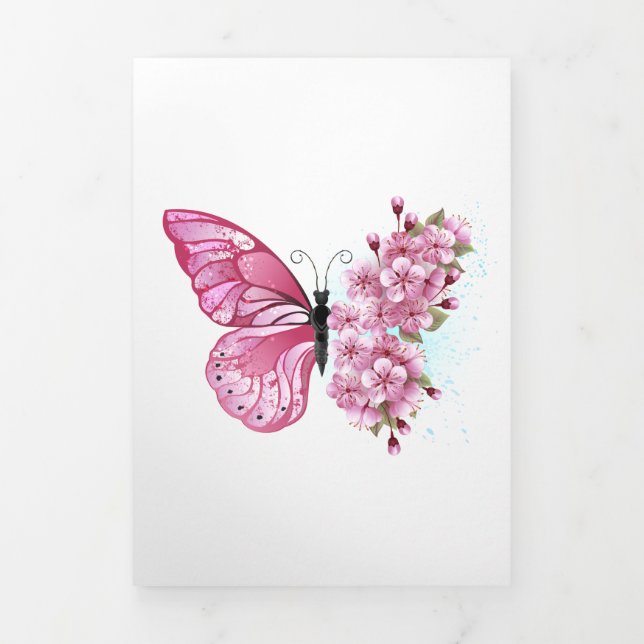 Flower Butterfly with Pink Sakura Tri-Fold Program (Cover)