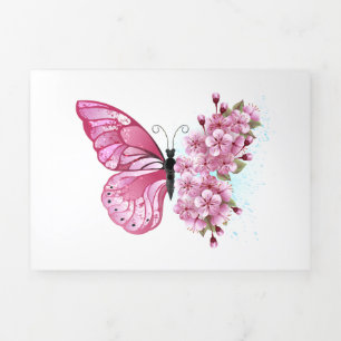 Flower Butterfly with Pink Sakura Tri-Fold Program