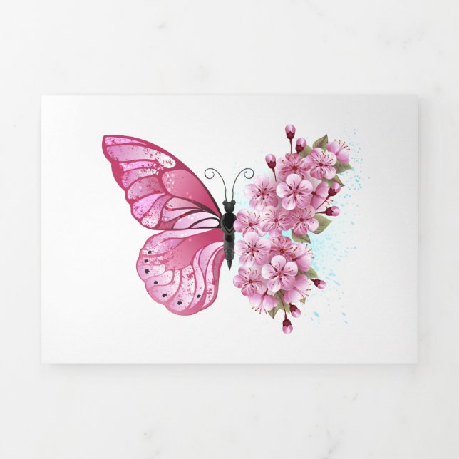 Flower Butterfly with Pink Sakura Tri-Fold Program (Cover)