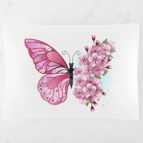 Flower Butterfly with Pink Sakura Trinket Tray