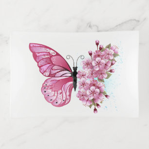 Flower Butterfly with Pink Sakura Trinket Tray