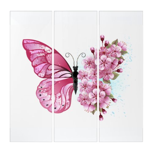 Flower Butterfly with Pink Sakura Triptych