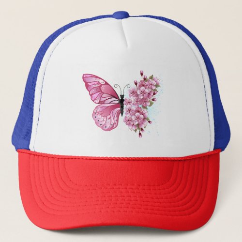 Flower Butterfly with Pink Sakura Trucker Hat