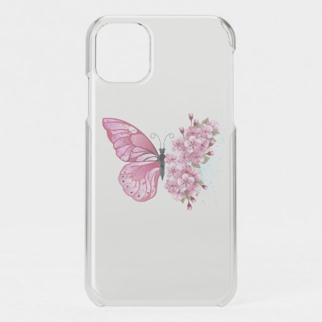 Flower Butterfly with Pink Sakura Uncommon iPhone Case (Back)