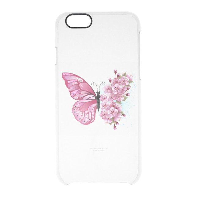 Flower Butterfly with Pink Sakura Uncommon iPhone Case (Back)