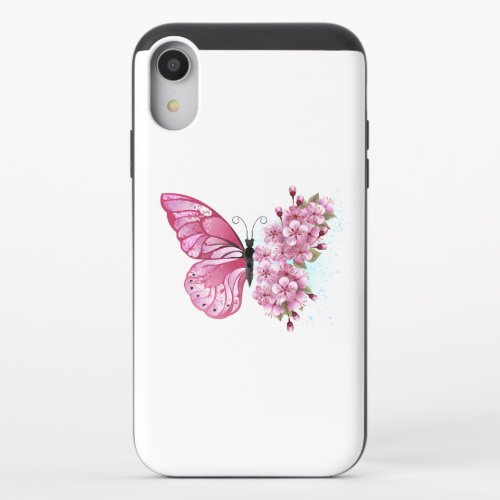 Flower Butterfly with Pink Sakura iPhone XR Slider Case