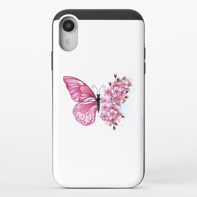 Flower Butterfly with Pink Sakura Uncommon iPhone Case (Back)