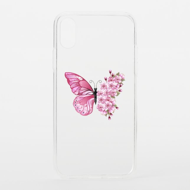 Flower Butterfly with Pink Sakura Uncommon iPhone Case (Back)