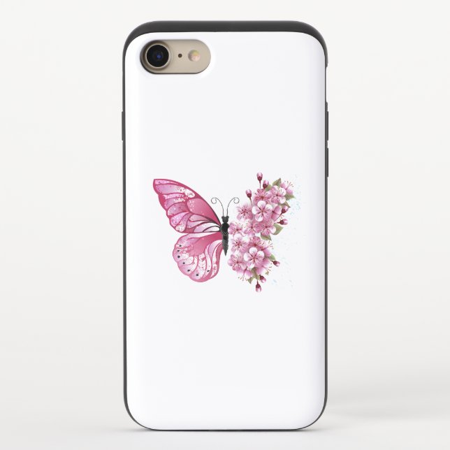 Flower Butterfly with Pink Sakura Uncommon iPhone Case (Back)