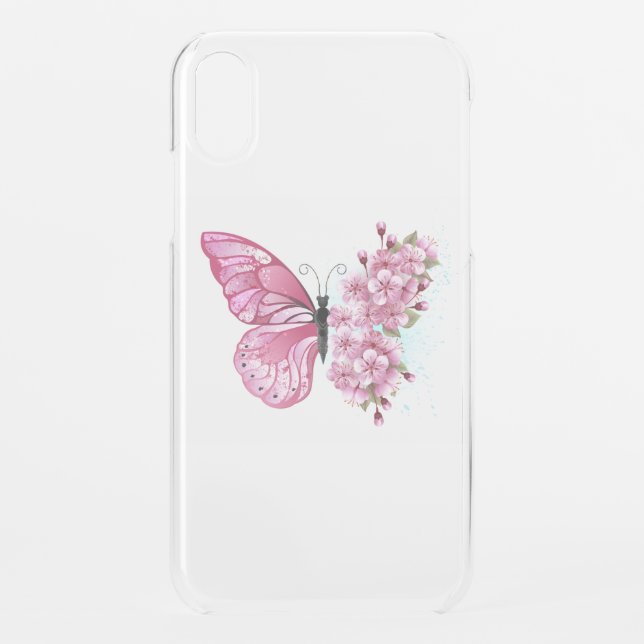 Flower Butterfly with Pink Sakura Uncommon iPhone Case (Back)