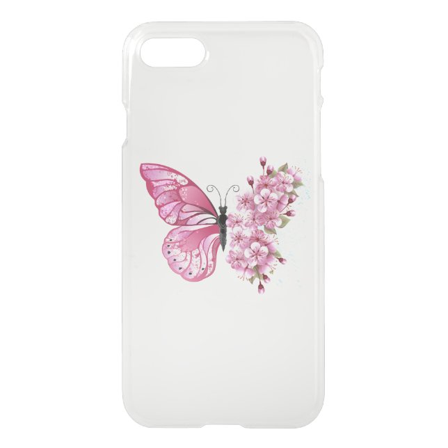 Flower Butterfly with Pink Sakura Uncommon iPhone Case (Back)