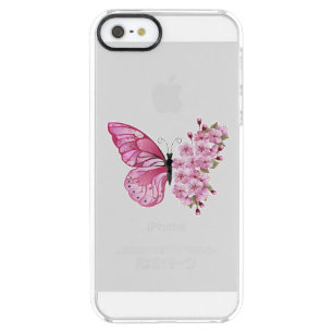 Flower Butterfly with Pink Sakura Clear iPhone SE/5/5s Case