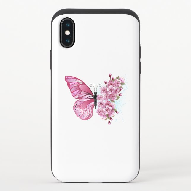 Flower Butterfly with Pink Sakura Uncommon iPhone Case (Back)