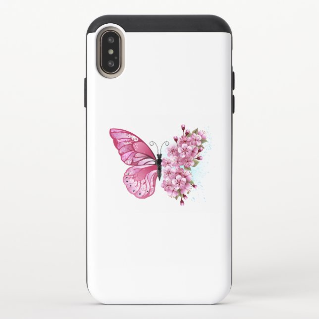 Flower Butterfly with Pink Sakura Uncommon iPhone Case (Back)