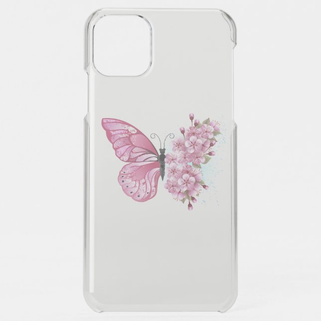 Flower Butterfly with Pink Sakura Uncommon iPhone Case (Back)