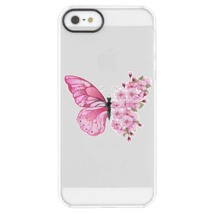 Flower Butterfly with Pink Sakura Permafrost iPhone SE/5/5s Case