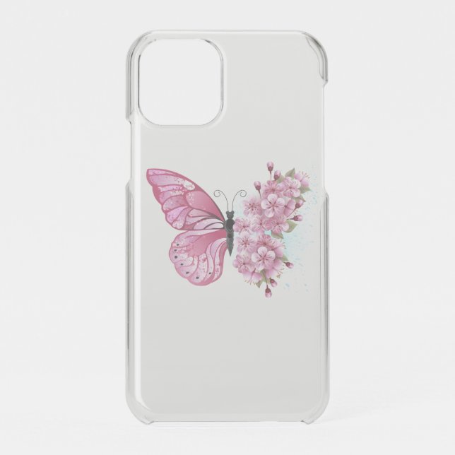 Flower Butterfly with Pink Sakura Uncommon iPhone Case (Back)