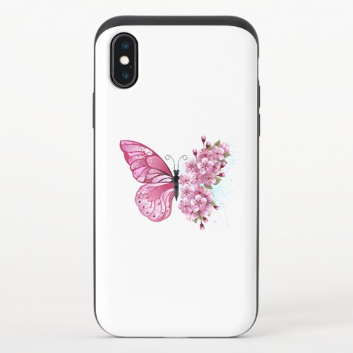 Flower Butterfly with Pink Sakura iPhone X Slider Case