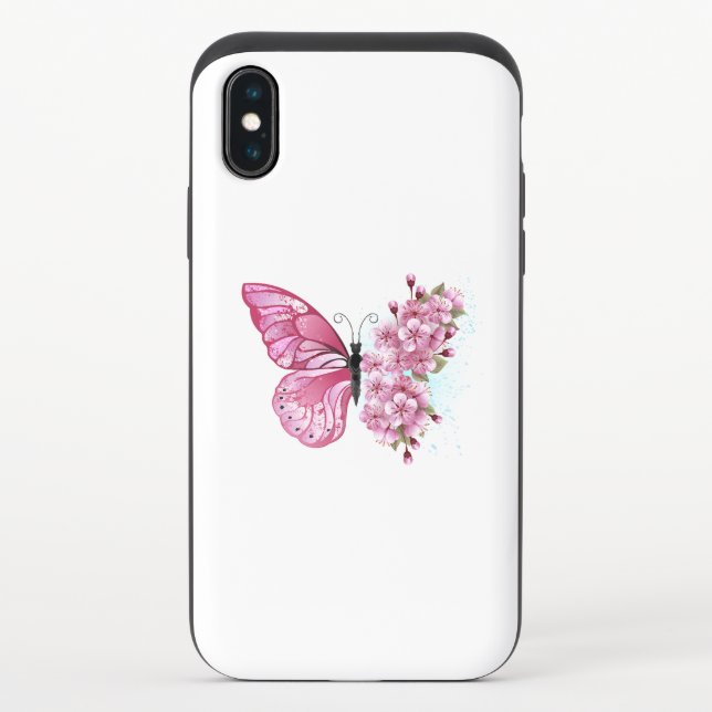 Flower Butterfly with Pink Sakura Uncommon iPhone Case (Back)