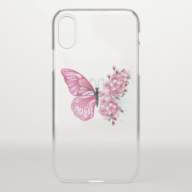 Flower Butterfly with Pink Sakura Uncommon iPhone Case (Back)