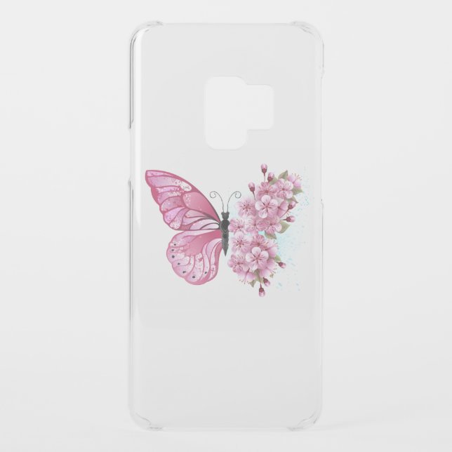 Flower Butterfly with Pink Sakura Uncommon Samsung Galaxy Case (Back)