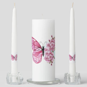 Flower Butterfly with Pink Sakura Unity Candle Set