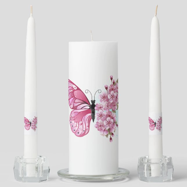Flower Butterfly with Pink Sakura Unity Candle Set (Front)