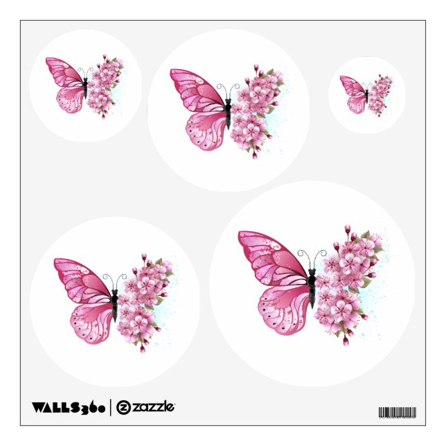 Flower Butterfly with Pink Sakura Wall Decal (Front)