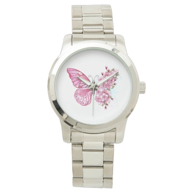 Flower Butterfly with Pink Sakura Watch (Front)